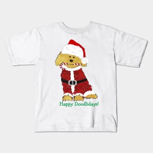 Cute Christmas Golden Doodle Santa Paws Kids T-Shirt